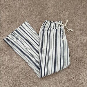 Roxy Navy and White Striped Linen Pants